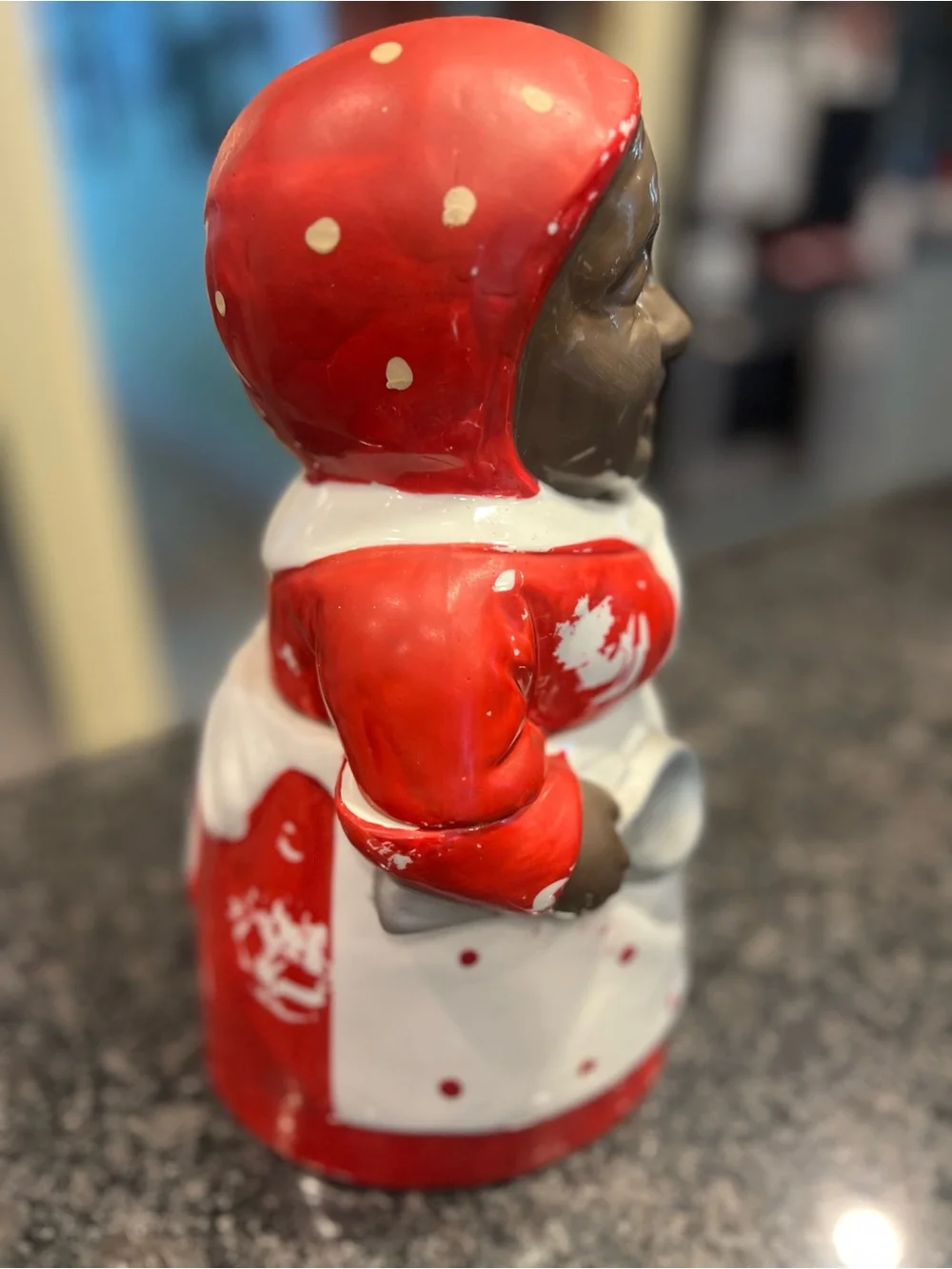 VERY RARE VINTAGE COOKIE JAR RED AND WHITE POLKA DOT APRON